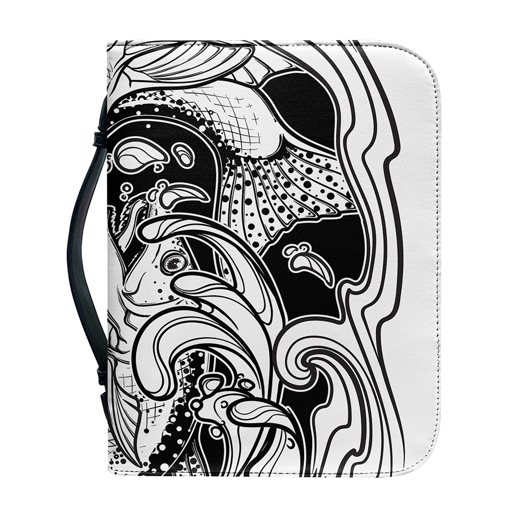 White And Black Pisces Sign Print Leather Bible Cover