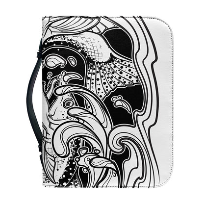 White And Black Pisces Sign Print Leather Bible Cover
