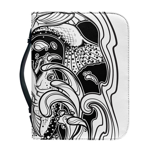 White And Black Pisces Sign Print Leather Bible Cover