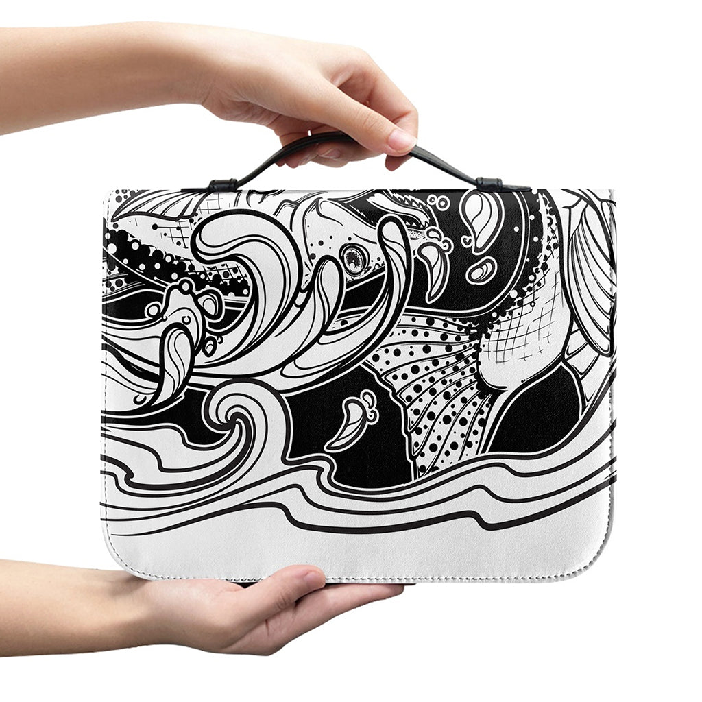 White And Black Pisces Sign Print Leather Bible Cover
