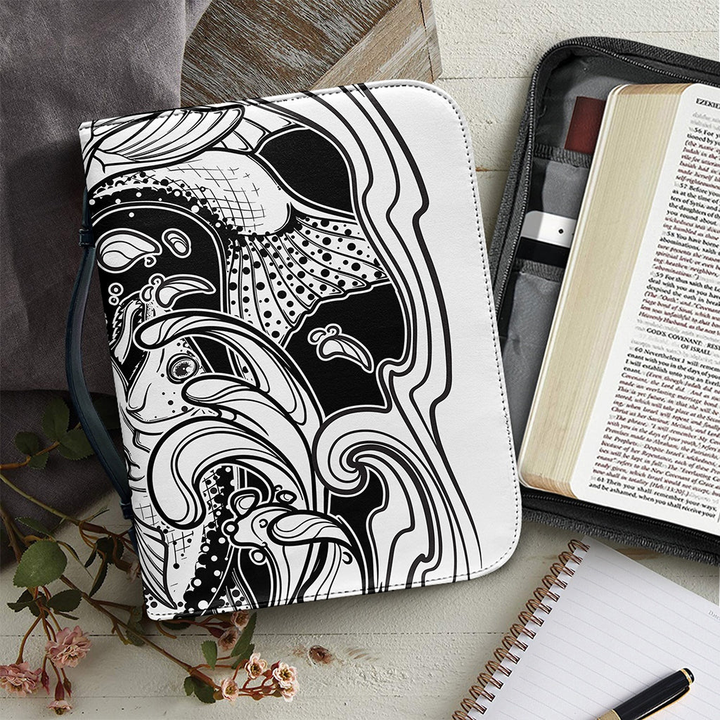 White And Black Pisces Sign Print Leather Bible Cover