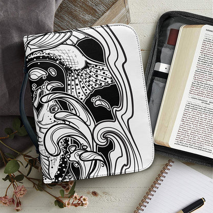 White And Black Pisces Sign Print Leather Bible Cover