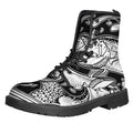 White And Black Pisces Sign Print Lace-Up Boots