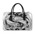 White And Black Pisces Sign Print Leather Duffel Bag