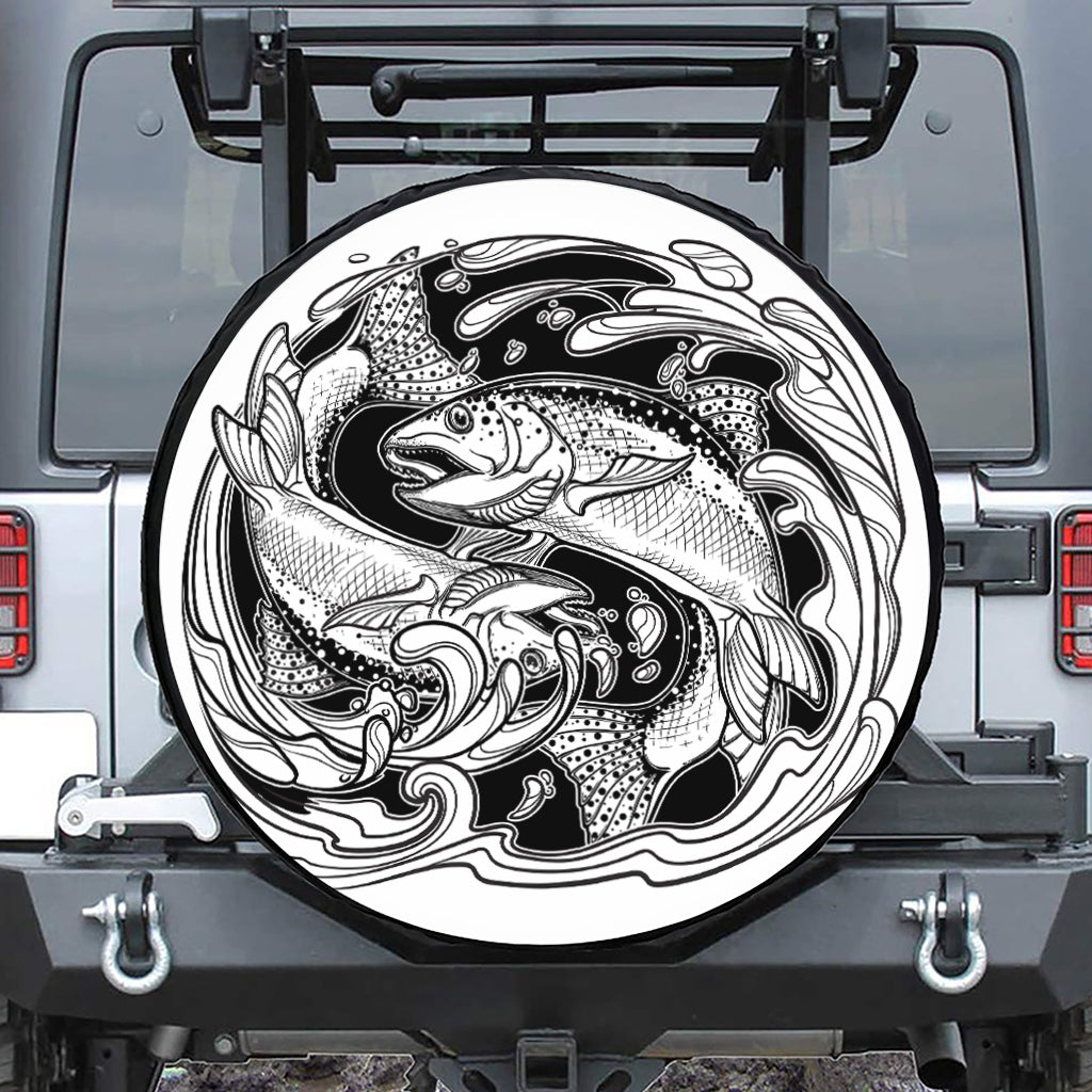 White And Black Pisces Sign Print Leather Spare Tire Cover