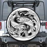 White And Black Pisces Sign Print Leather Spare Tire Cover