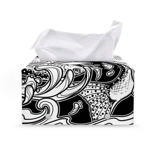 White And Black Pisces Sign Print Leather Tissue Box Cover