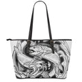 White And Black Pisces Sign Print Leather Tote Bag With Zipper