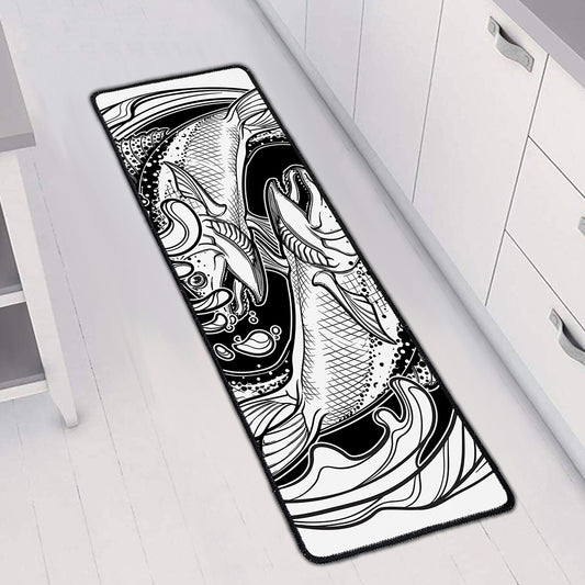 White And Black Pisces Sign Print Long Kitchen Mat