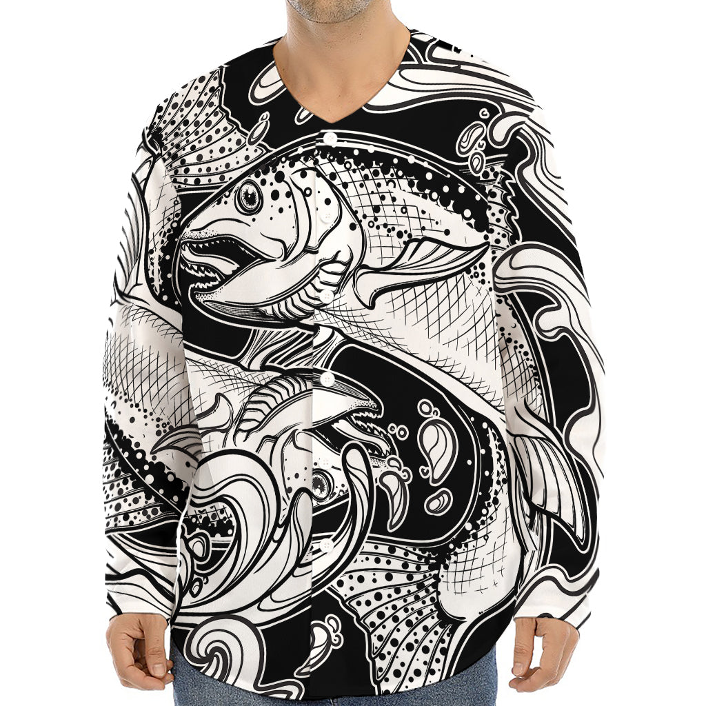 White And Black Pisces Sign Print Long Sleeve Baseball Jersey