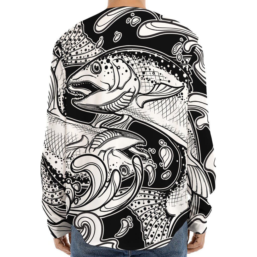 White And Black Pisces Sign Print Long Sleeve Baseball Jersey