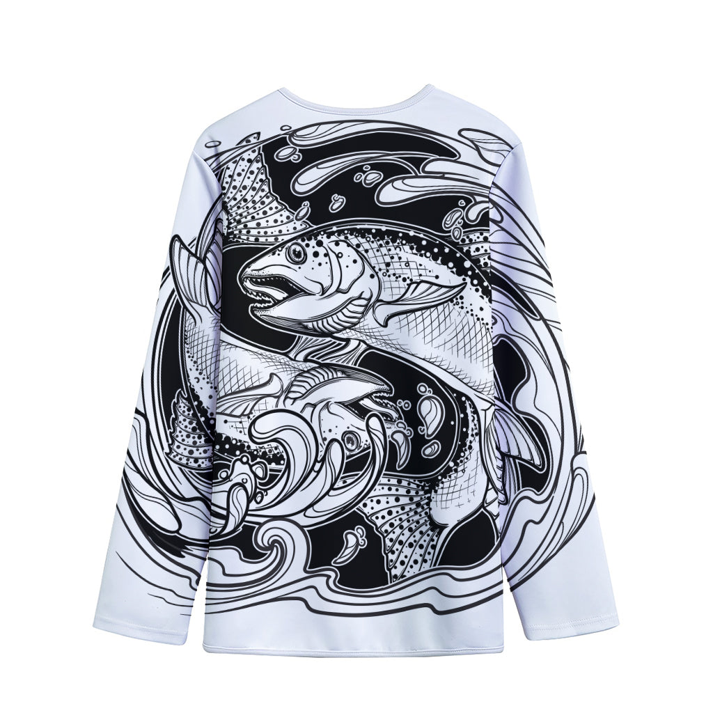 White And Black Pisces Sign Print Long Sleeve Short Coat