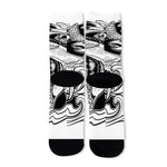 White And Black Pisces Sign Print Long Socks