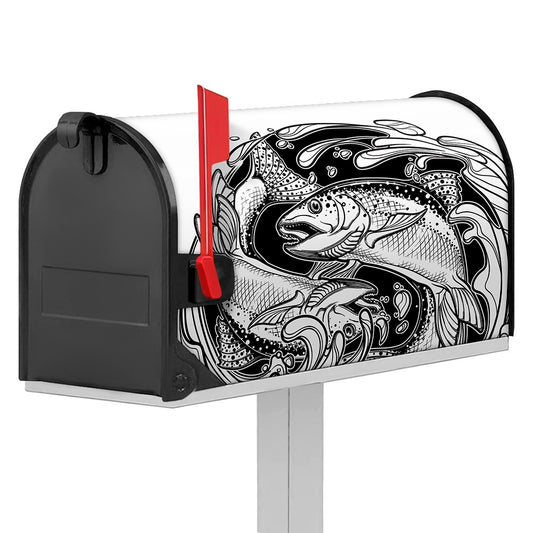 White And Black Pisces Sign Print Mailbox Cover