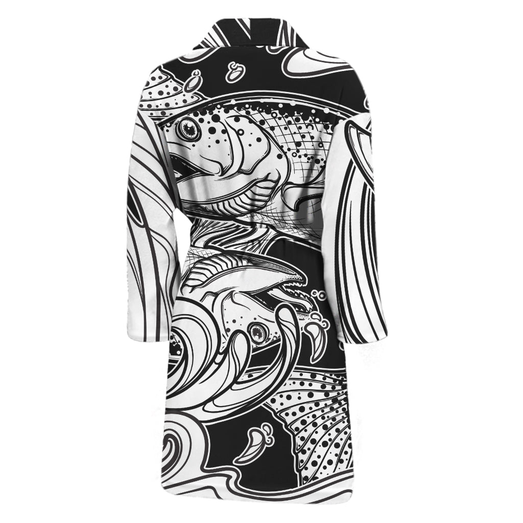 White And Black Pisces Sign Print Men's Bathrobe