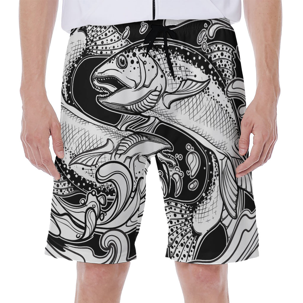 White And Black Pisces Sign Print Men's Beach Shorts