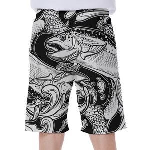 White And Black Pisces Sign Print Men's Beach Shorts