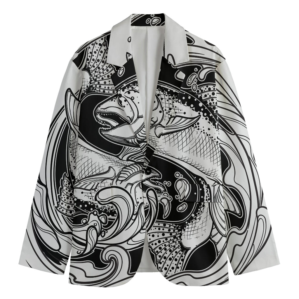 White And Black Pisces Sign Print Men's Blazer