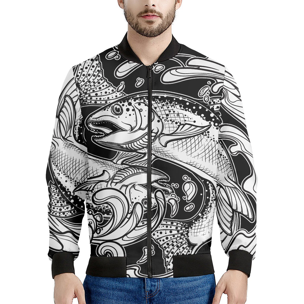 White And Black Pisces Sign Print Men's Bomber Jacket