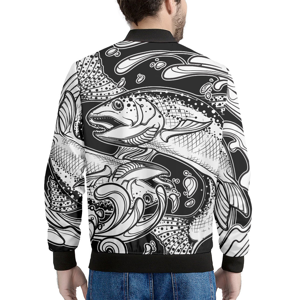 White And Black Pisces Sign Print Men's Bomber Jacket