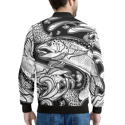White And Black Pisces Sign Print Men's Bomber Jacket