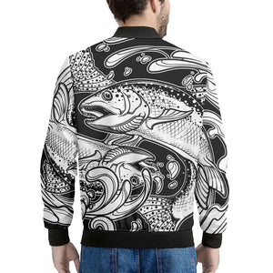 White And Black Pisces Sign Print Men's Bomber Jacket