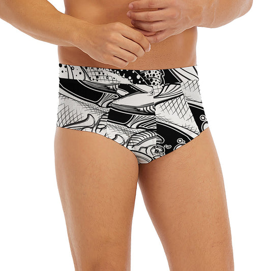 White And Black Pisces Sign Print Men's Briefs