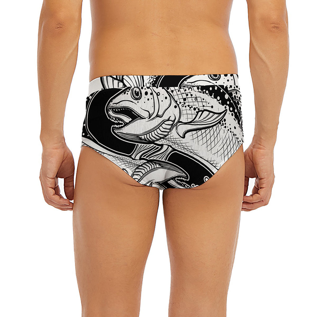White And Black Pisces Sign Print Men's Briefs