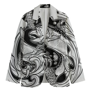 White And Black Pisces Sign Print Men's Cotton Blazer