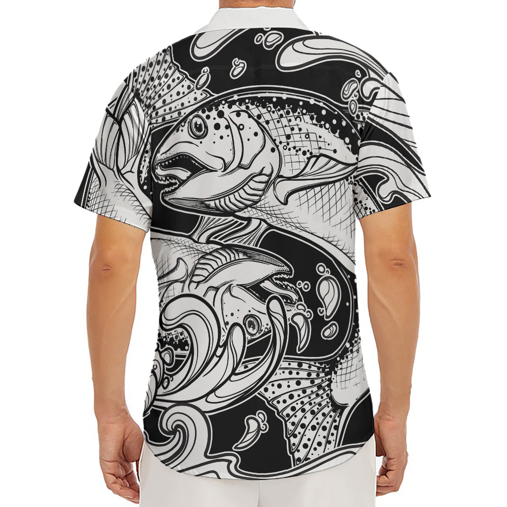 White And Black Pisces Sign Print Men's Deep V-Neck Shirt