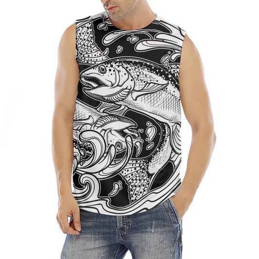 White And Black Pisces Sign Print Men's Fitness Tank Top
