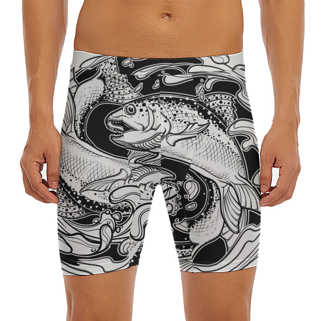 White And Black Pisces Sign Print Men's Long Boxer Briefs