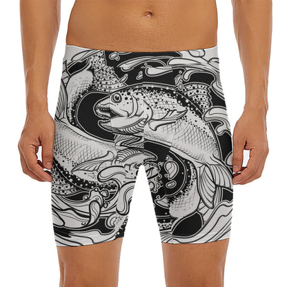 White And Black Pisces Sign Print Men's Long Boxer Briefs
