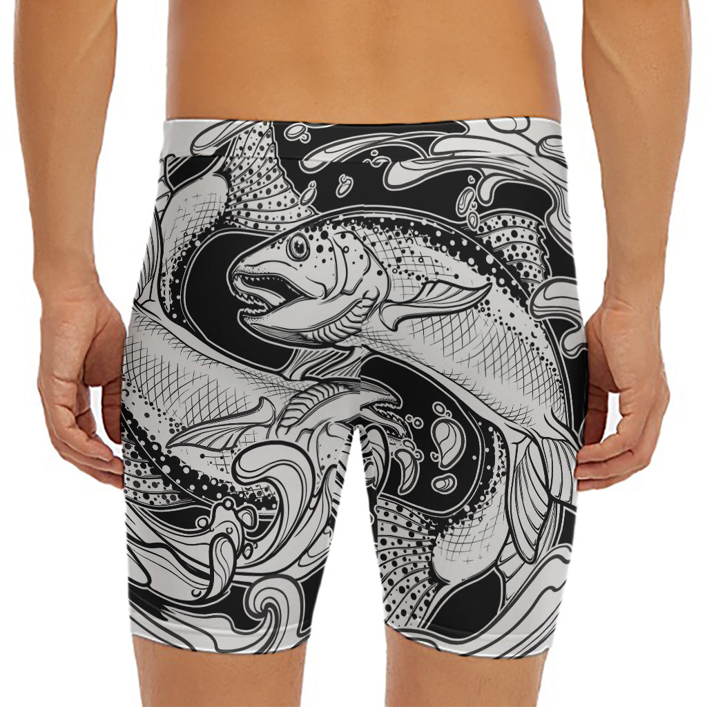 White And Black Pisces Sign Print Men's Long Boxer Briefs