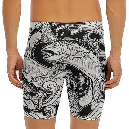 White And Black Pisces Sign Print Men's Long Boxer Briefs