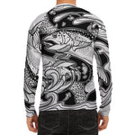 White And Black Pisces Sign Print Men's Long Sleeve Rash Guard