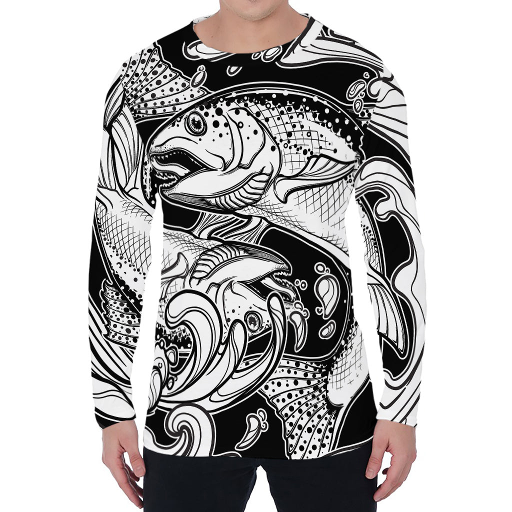 White And Black Pisces Sign Print Men's Long Sleeve T-Shirt