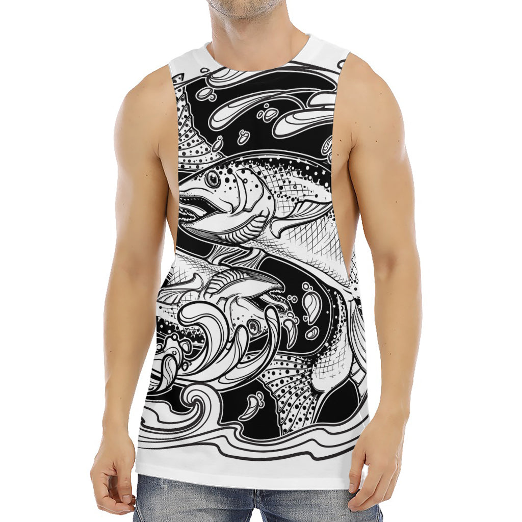 White And Black Pisces Sign Print Men's Muscle Tank Top