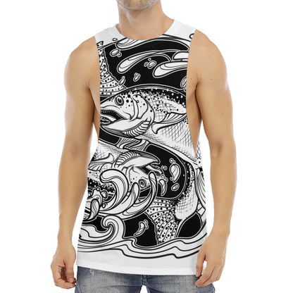 White And Black Pisces Sign Print Men's Muscle Tank Top