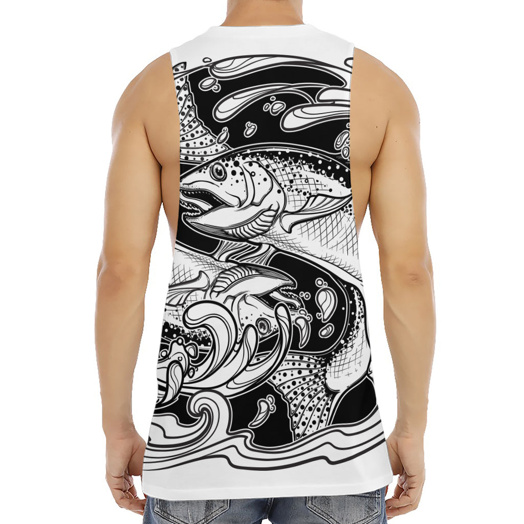 White And Black Pisces Sign Print Men's Muscle Tank Top
