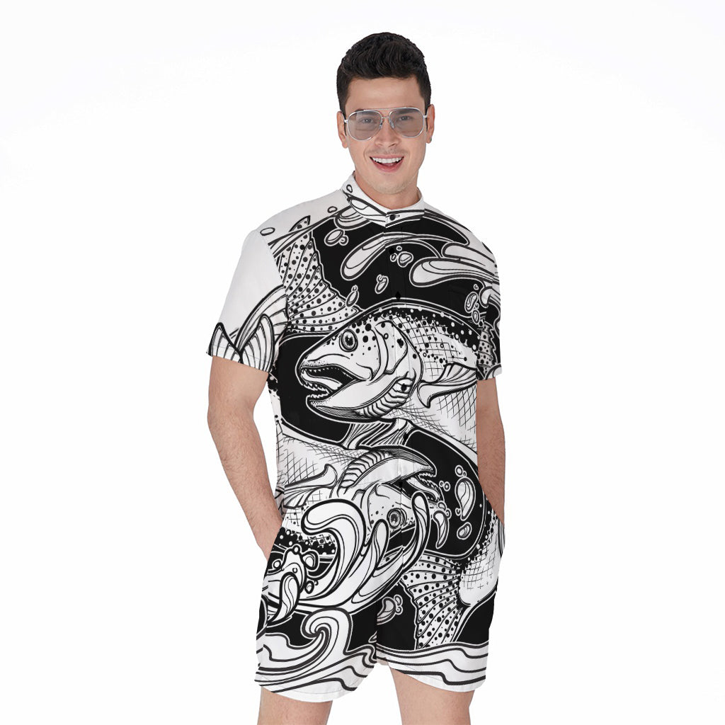 White And Black Pisces Sign Print Men's Rompers