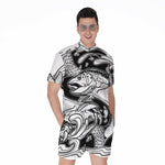 White And Black Pisces Sign Print Men's Rompers