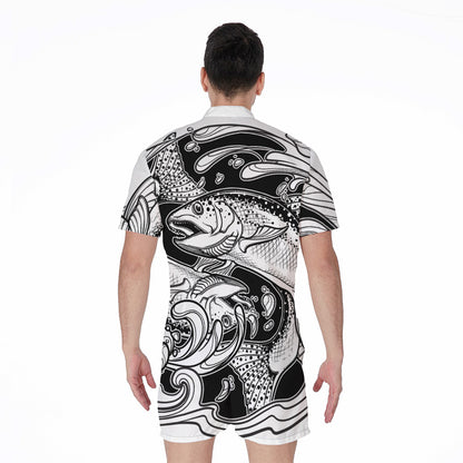 White And Black Pisces Sign Print Men's Rompers