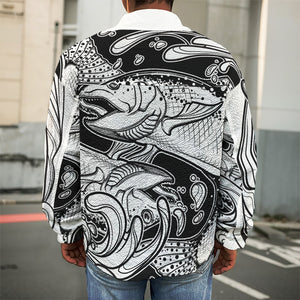 White And Black Pisces Sign Print Men's Shirt Jacket