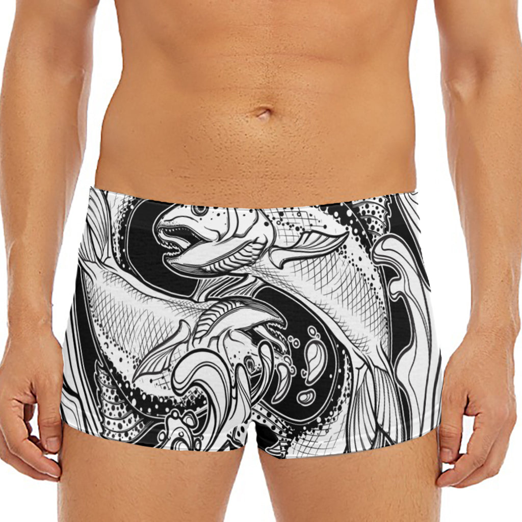 White And Black Pisces Sign Print Men's Short Boxer Briefs