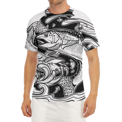 White And Black Pisces Sign Print Men's Short Sleeve Rash Guard