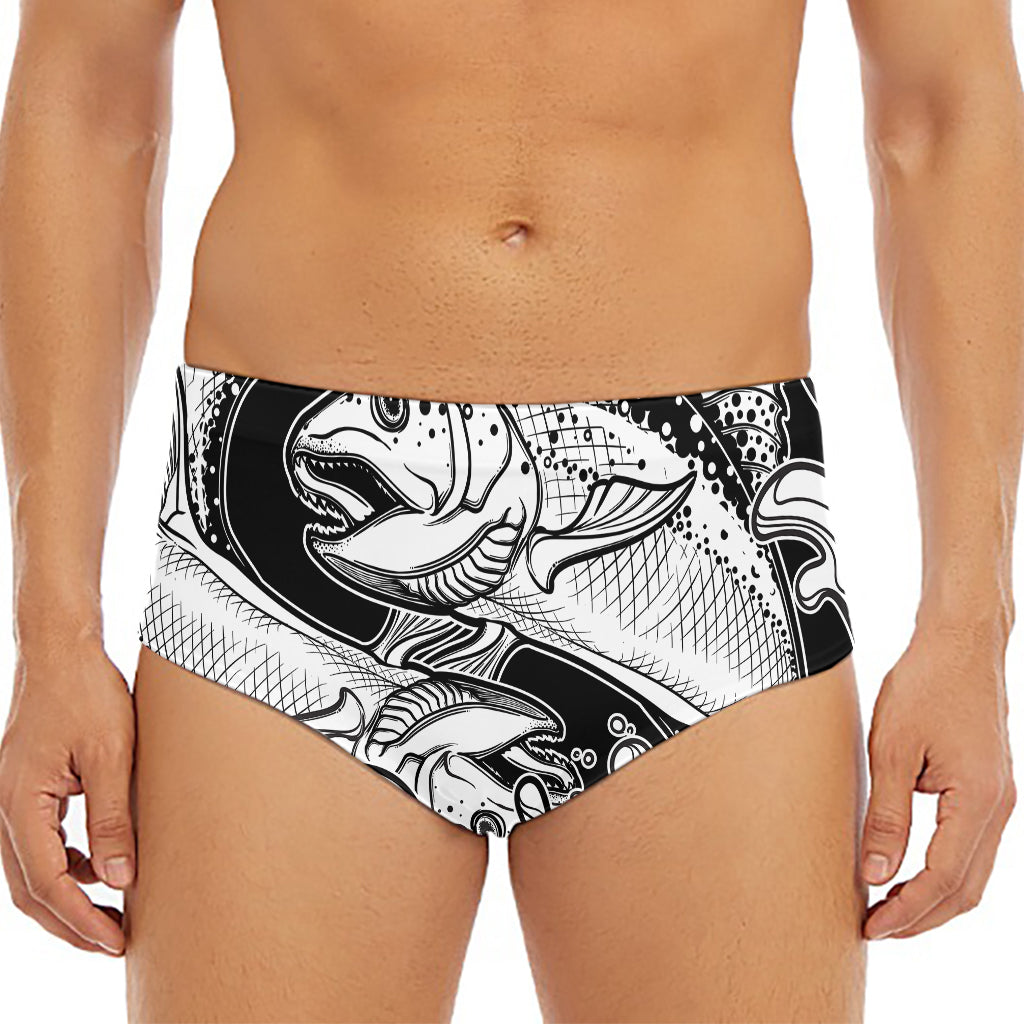 White And Black Pisces Sign Print Men's Triangle Swim Briefs