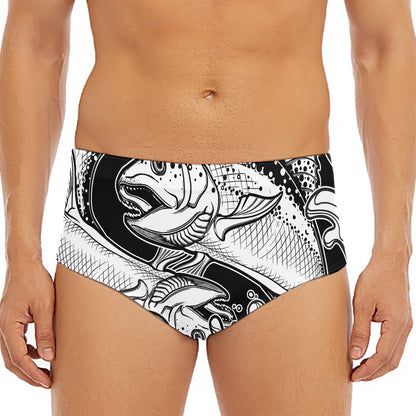 White And Black Pisces Sign Print Men's Triangle Swim Briefs