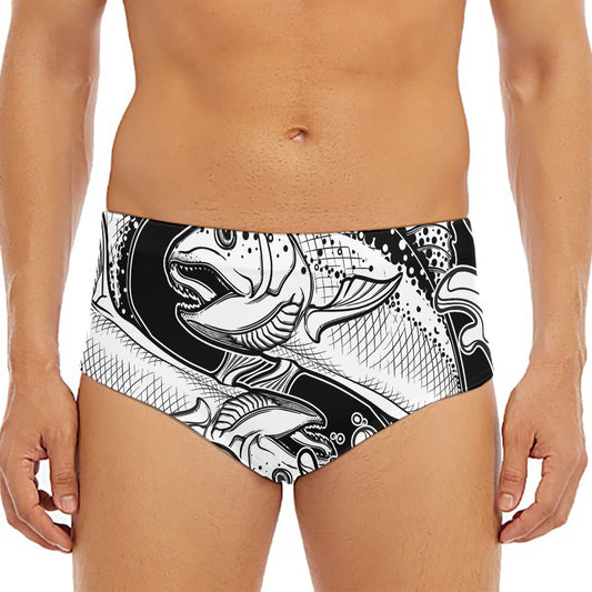 White And Black Pisces Sign Print Men's Triangle Swim Briefs