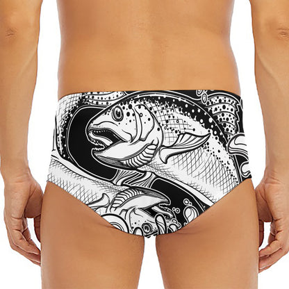 White And Black Pisces Sign Print Men's Triangle Swim Briefs
